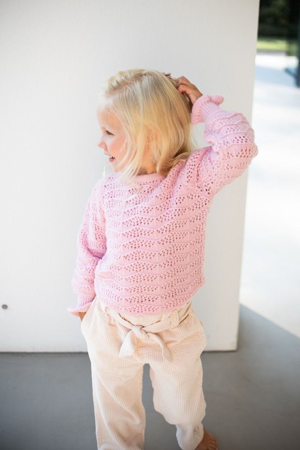 STUDIO POESPAS | Trui Ajour Marshmellow Roze Kids